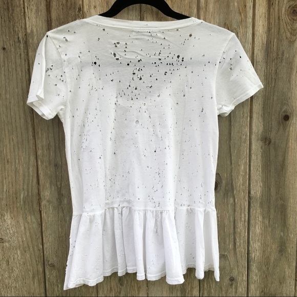 White Urban Outfitters Daydreamer White Destroyed Peplum Deep Scoop Tee Size XS - Picture 5 of 5